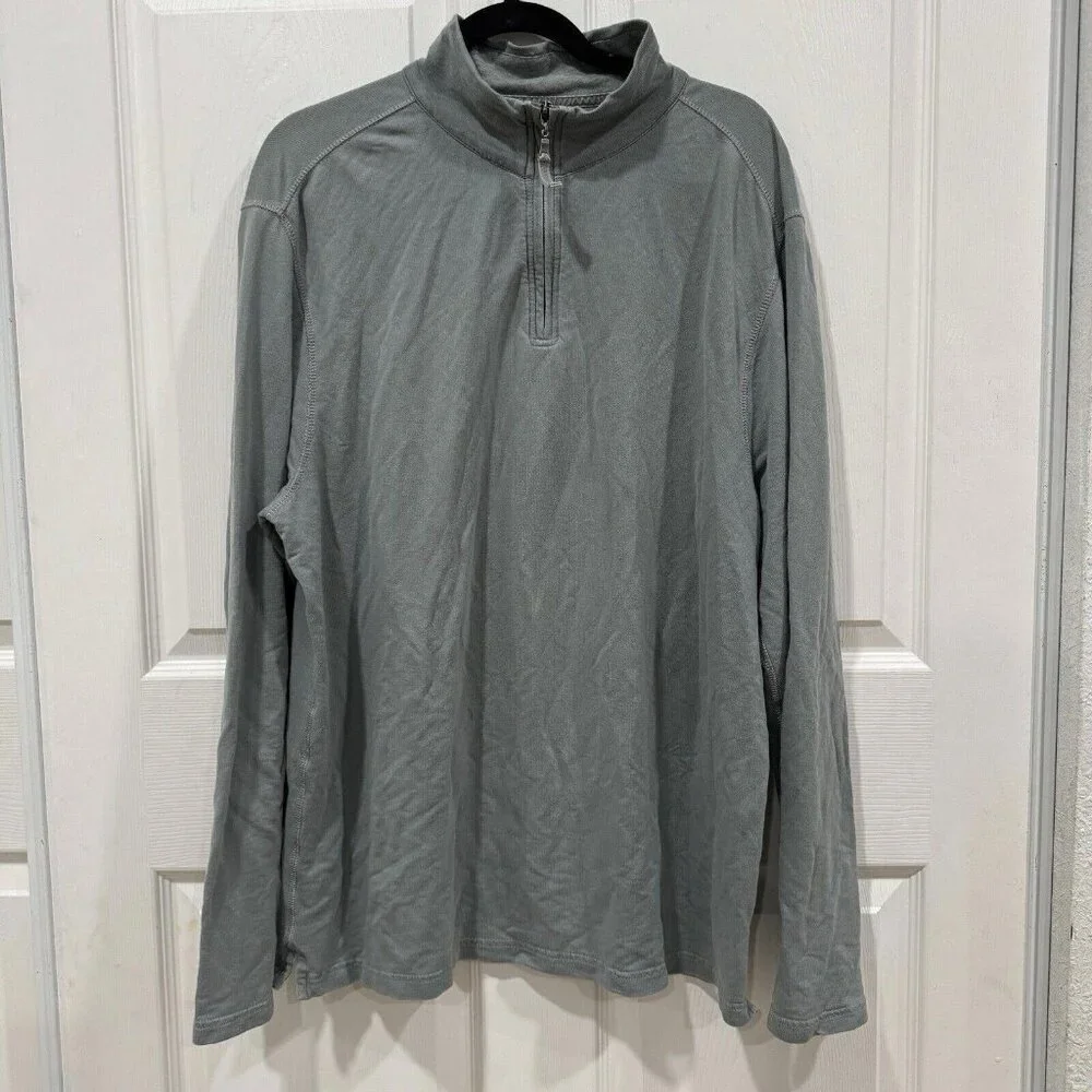 True Grit Quarter Zip Pullover Sweater Mens Size‎ Xl Gray/blue  Stretch Stitch